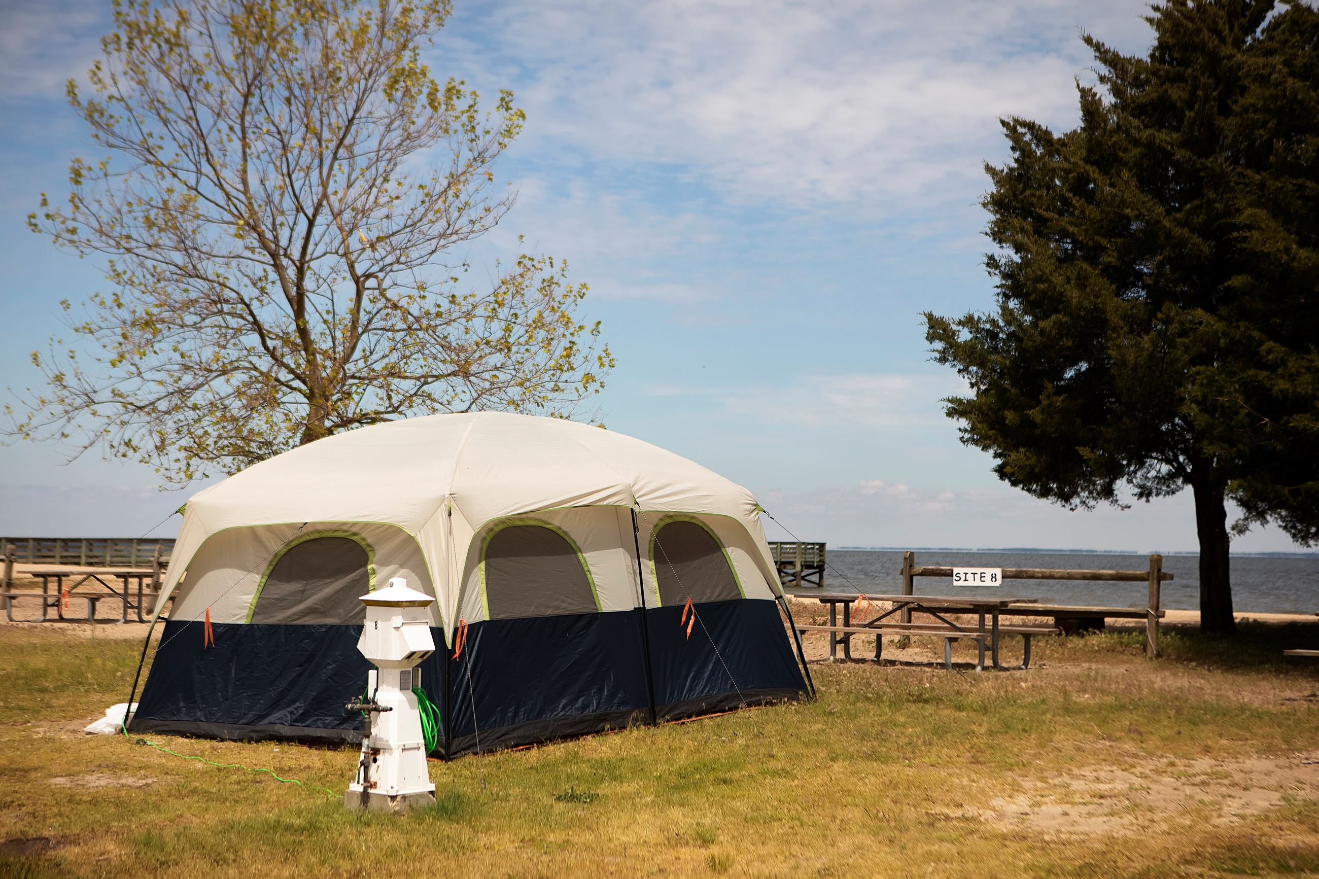 Tent with a view of the bay