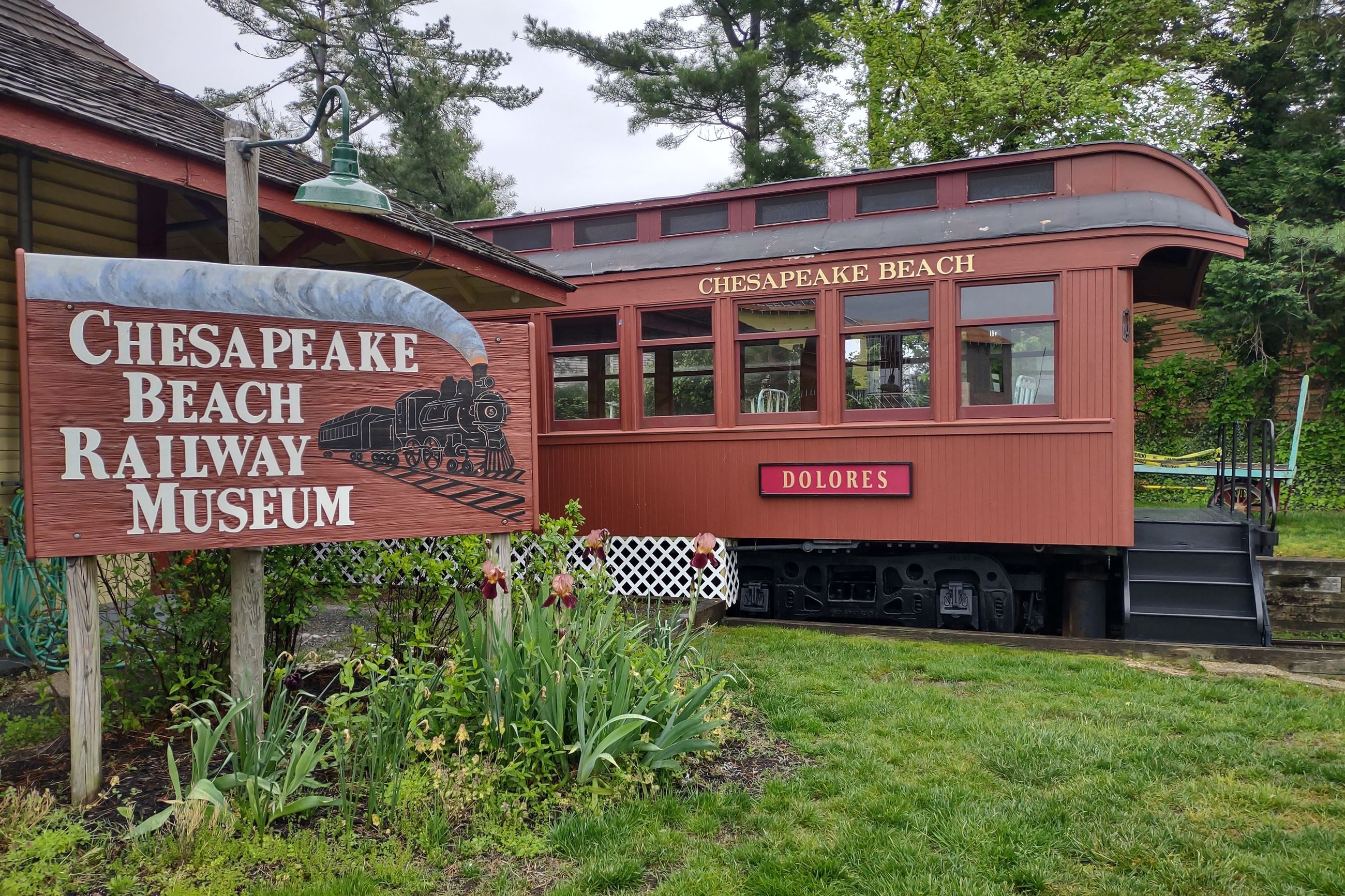 Old train and sign in front of Railway Museum