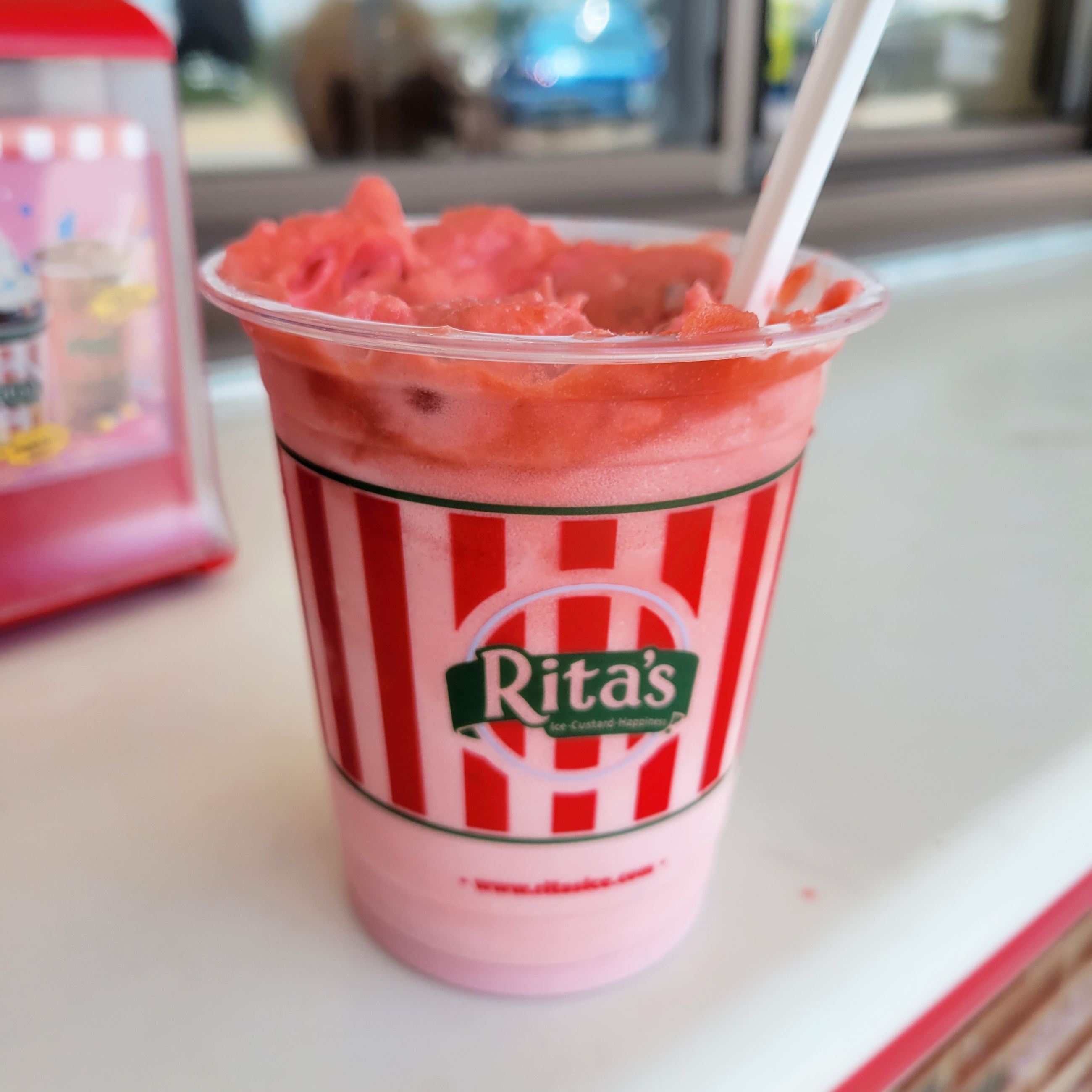 Pink sugar blast blendini from Rita's