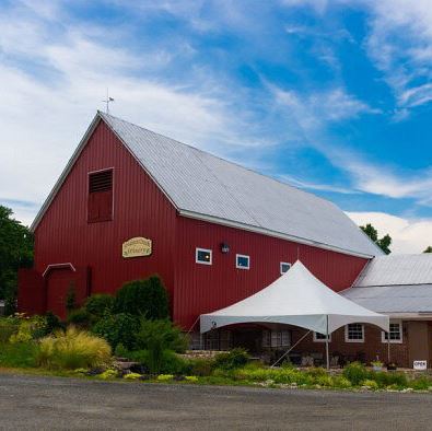 Large red barn at Fridays Creek Winery