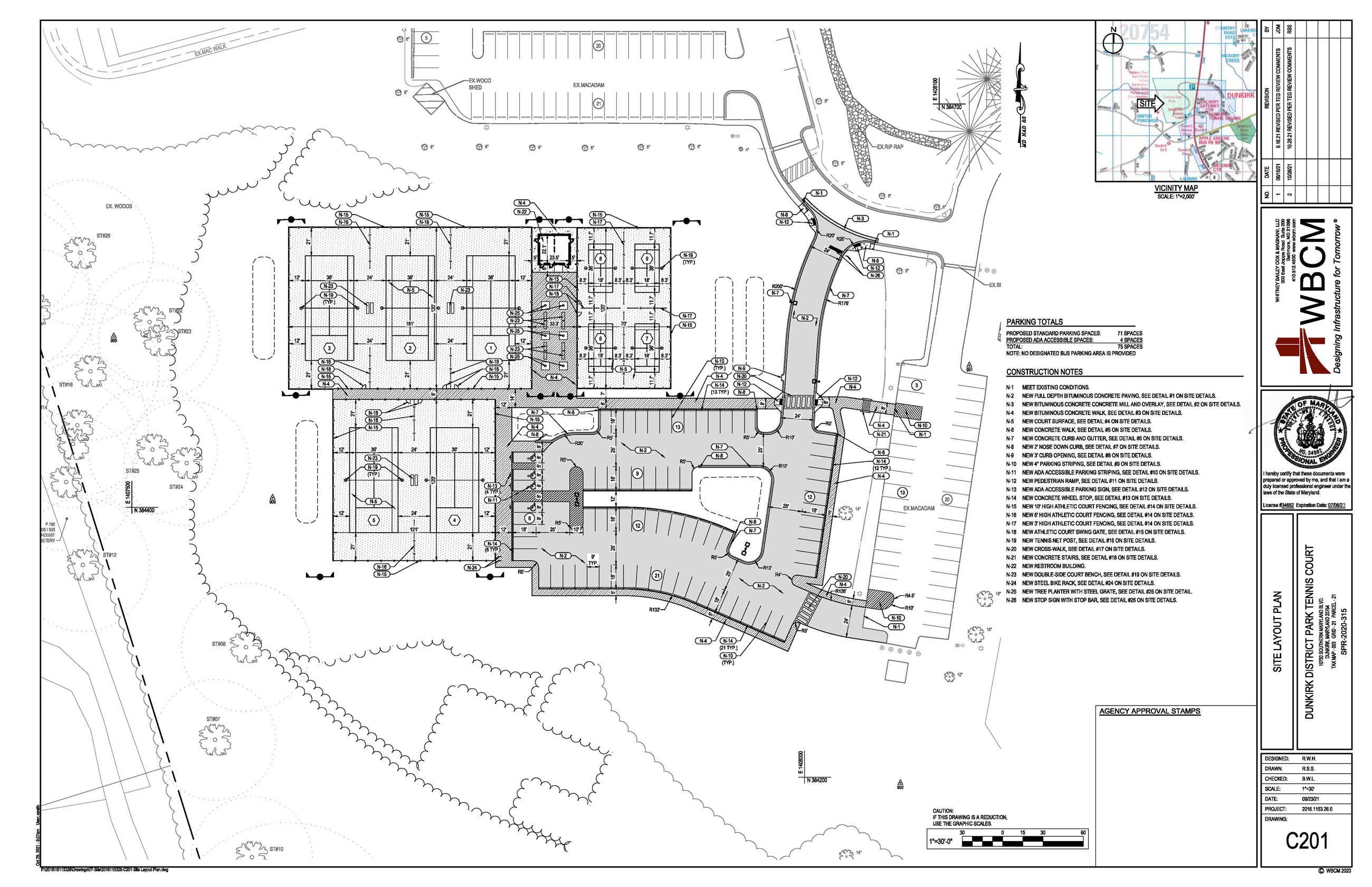 Site Plan from SPR-2020-315, Dunkirk D.P. Tennis Courts, DSDP Drawings